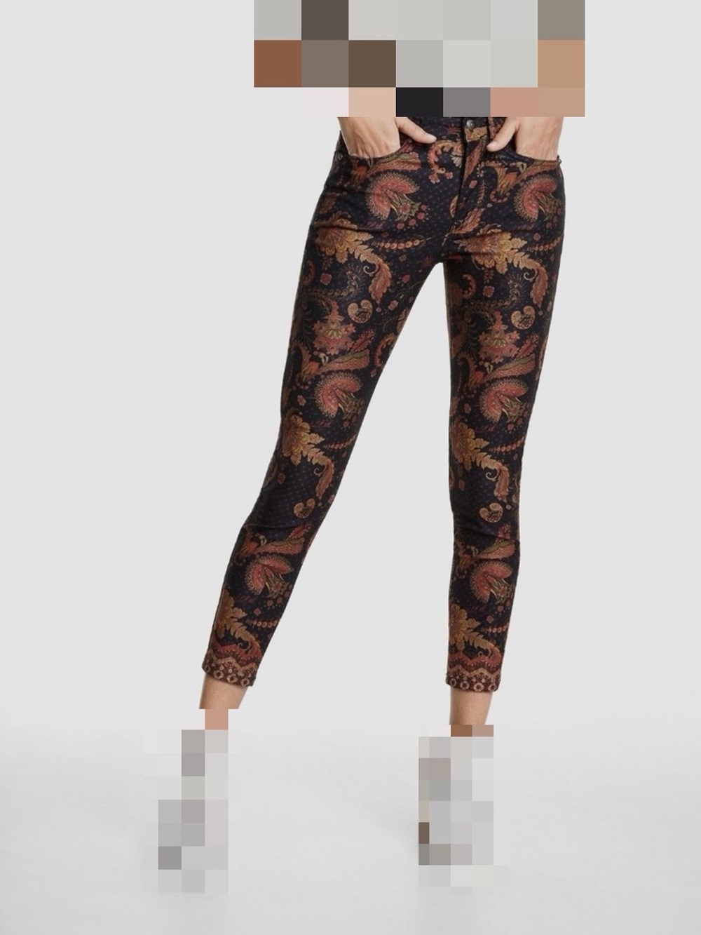 Desigual Black Pants with Rust and Gold Paisley Accents, size 36/ S